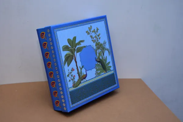 Blue_And_Gold_Handcrafted_Decorative_Storage_Box_With_Botanical_And_Peacock_Art