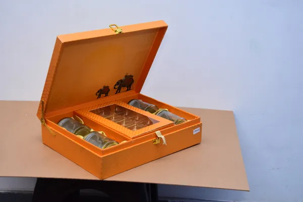 Orange_Decorative_Elephant_Design_Dry_Fruit_Storage_Box_With_Glass_Jars
