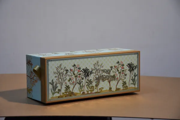 Mint_Green_And_Gold_Botanical_Print_Storage_Box_With_Glass_Jars,_Decorative_Multipurpose_Organizer