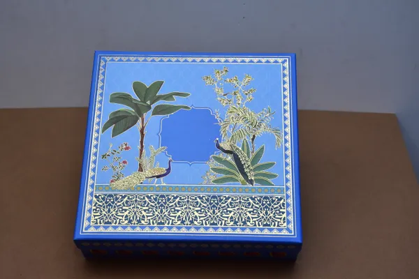 Blue_And_Gold_Handcrafted_Decorative_Storage_Box_With_Botanical_And_Peacock_Art