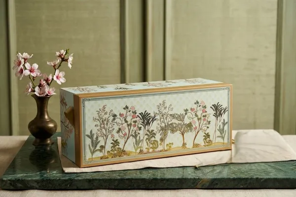 Mint_Green_And_Gold_Botanical_Print_Storage_Box_With_Glass_Jars,_Decorative_Multipurpose_Organizer