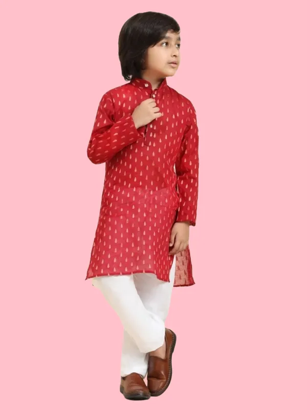 Red_White_Cotton_Printed_Kurta_Churidar_Ethnic_Set_For_Boys