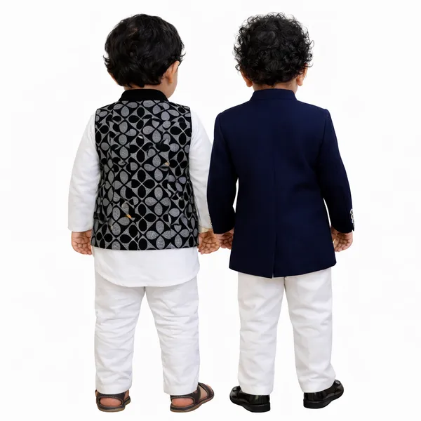 Multi_Color_Cotton_Kurta_Jacket_Churidar_Ethnic_Set_For_Boys