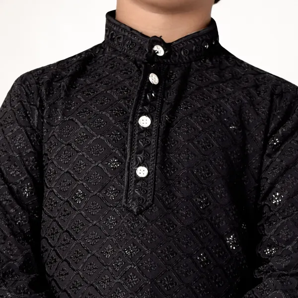 Purple_Cotton_Embroidered_Kurta_Pajama_Ethnic_Set_For_Boys_And_Black_Cotton_Chikankari_Kurta_Pajama_Set_For_Boys_Combo_Pack_Of_2