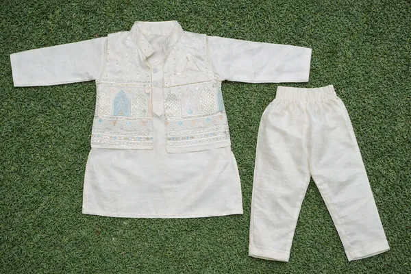 Cream_Cotton_Embroidered_Kurta_Pajama_Jacket_Ethnic_Set_For_Boys_And_Multi_Color_Cotton_Kurta_Pajama_Nehru_Jacket_Ethnic_Set_For_Boys_Combo_Pack_Of_2