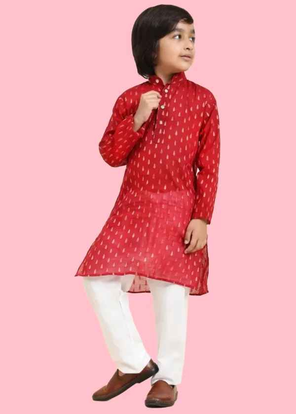 Red_White_Cotton_Printed_Kurta_Churidar_Ethnic_Set_For_Boys