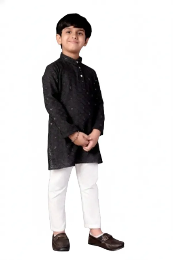 Purple_Cotton_Embroidered_Kurta_Pajama_Ethnic_Set_For_Boys_And_Black_Cotton_Chikankari_Kurta_Pajama_Set_For_Boys_Combo_Pack_Of_2