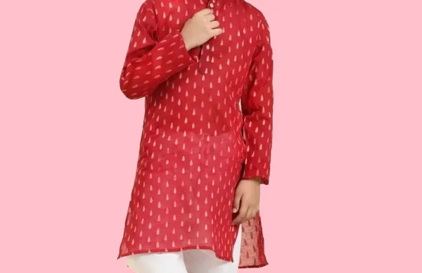 Red_White_Cotton_Printed_Kurta_Churidar_Ethnic_Set_For_Boys