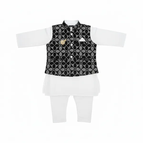 Black_White_Cotton_Printed_Nehru_Jacket_Kurta_Pajama_Set_For_Boys