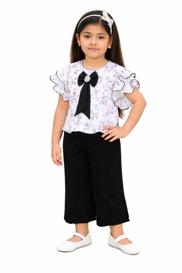 White_Black_Cotton_Floral_Print_Ruffle_Top_Palazzo_Set_For_Girls