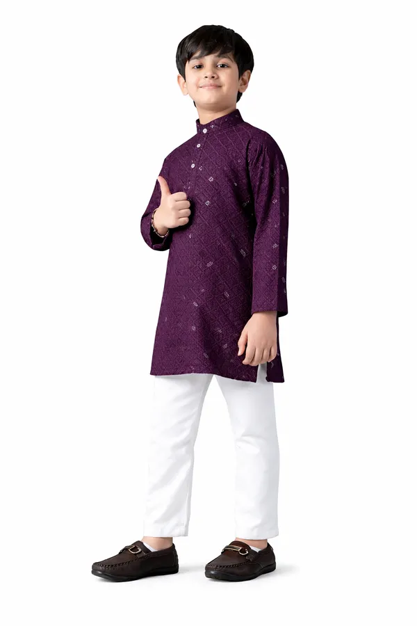 Purple_Cotton_Embroidered_Kurta_Pajama_Ethnic_Set_For_Boys_And_Black_Cotton_Chikankari_Kurta_Pajama_Set_For_Boys_Combo_Pack_Of_2