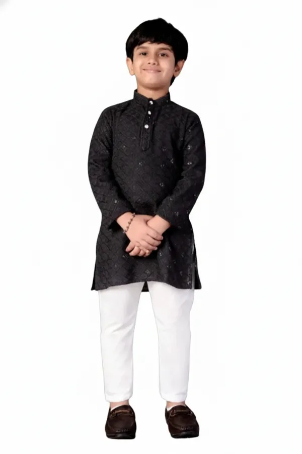 Purple_Cotton_Embroidered_Kurta_Pajama_Ethnic_Set_For_Boys_And_Black_Cotton_Chikankari_Kurta_Pajama_Set_For_Boys_Combo_Pack_Of_2