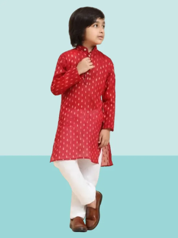 Red_White_Cotton_Printed_Kurta_Churidar_Ethnic_Set_For_Boys