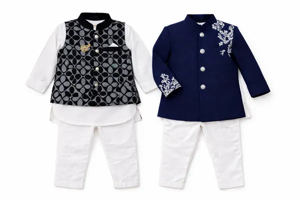 Multi_Color_Cotton_Kurta_Jacket_Churidar_Ethnic_Set_For_Boys