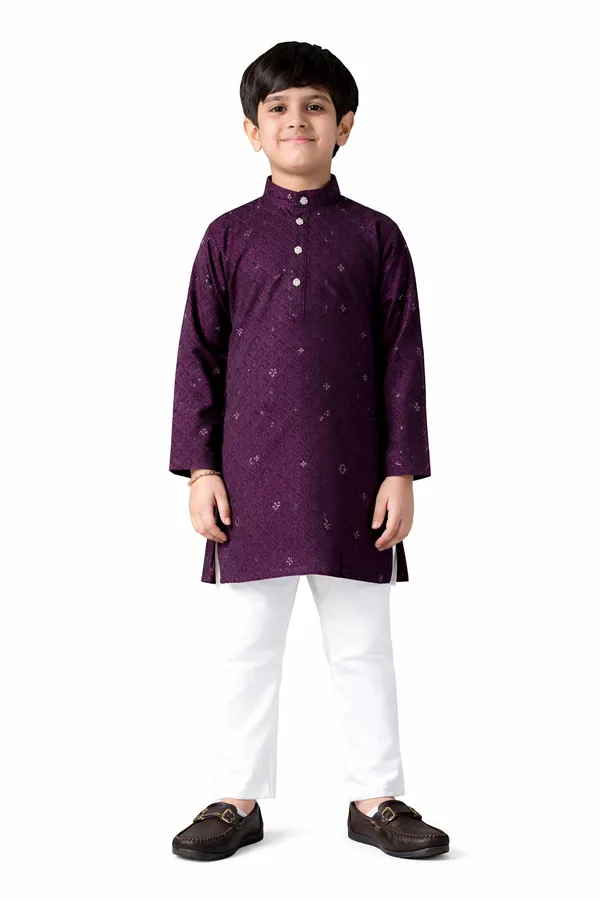 Purple_Cotton_Embroidered_Kurta_Pajama_Ethnic_Set_For_Boys_And_Black_Cotton_Chikankari_Kurta_Pajama_Set_For_Boys_Combo_Pack_Of_2