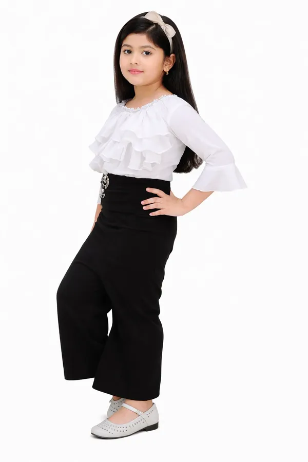 White_Black_Cotton_Ruffle_Top_Palazzo_Co_Ord_Set_For_Girls