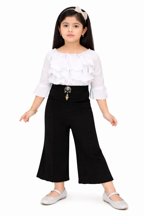 White_Black_Cotton_Ruffle_Top_Palazzo_Co_Ord_Set_For_Girls