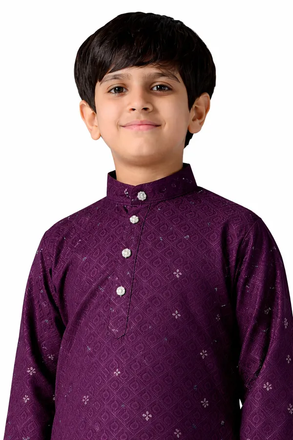 Purple_Cotton_Embroidered_Kurta_Pajama_Ethnic_Set_For_Boys_And_Black_Cotton_Chikankari_Kurta_Pajama_Set_For_Boys_Combo_Pack_Of_2