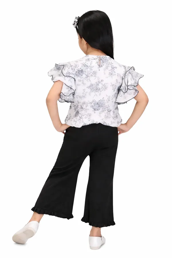 White_Black_Cotton_Floral_Print_Ruffle_Top_Palazzo_Set_For_Girls