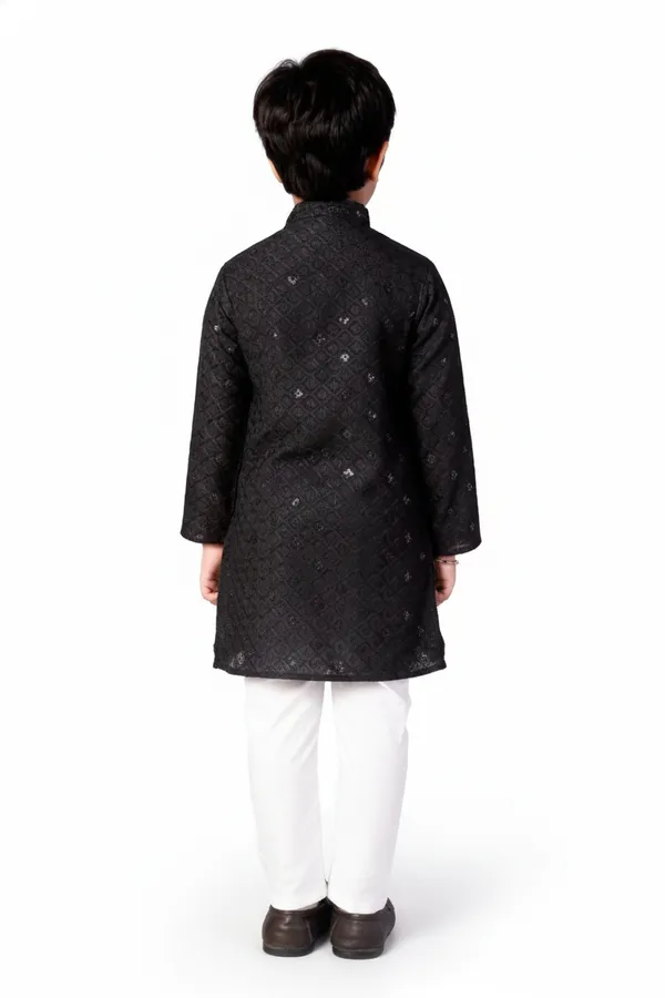 Purple_Cotton_Embroidered_Kurta_Pajama_Ethnic_Set_For_Boys_And_Black_Cotton_Chikankari_Kurta_Pajama_Set_For_Boys_Combo_Pack_Of_2