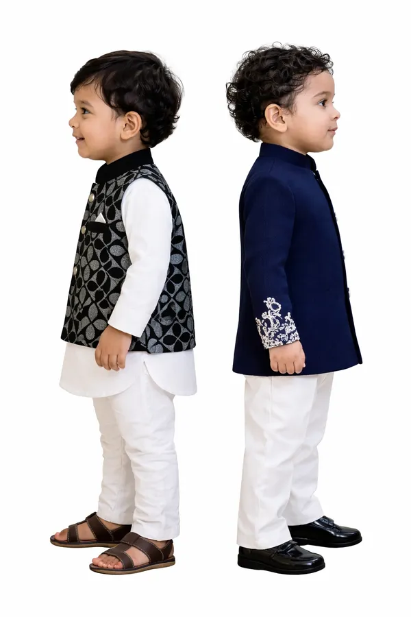 Multi_Color_Cotton_Kurta_Jacket_Churidar_Ethnic_Set_For_Boys