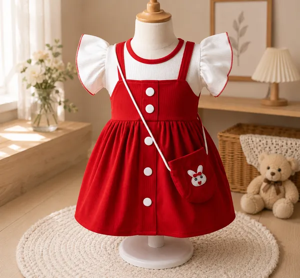 Baby_Girls_Red_Pinafore_Dress_with_White_Top_&_Cute_Sling_Bag_|_Stylish_Party_Wear_Outfit