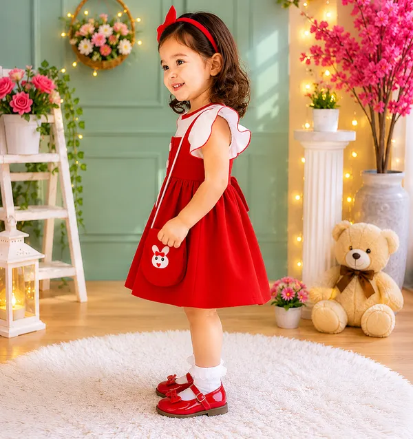 Baby_Girls_Red_Pinafore_Dress_with_White_Top_&_Cute_Sling_Bag_|_Stylish_Party_Wear_Outfit