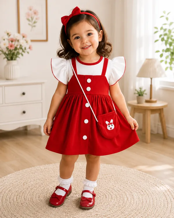 Baby_Girls_Red_Pinafore_Dress_with_White_Top_&_Cute_Sling_Bag_|_Stylish_Party_Wear_Outfit