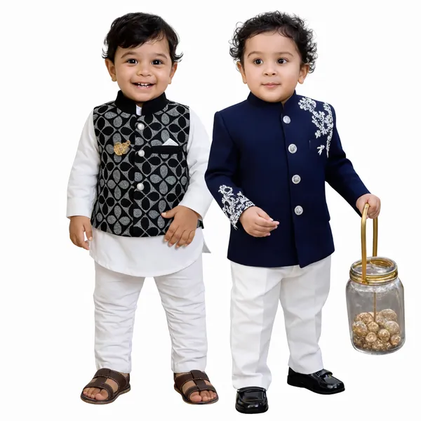 Multi_Color_Cotton_Kurta_Jacket_Churidar_Ethnic_Set_For_Boys