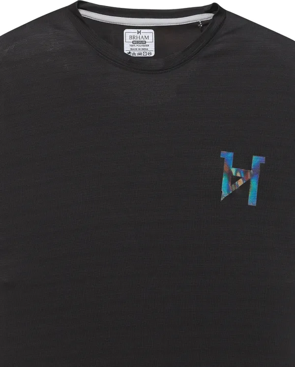 Black_Polyester_Western_Wear_Short_Sleeve_Solid_Round_Neck_T_Shirt_For_Men