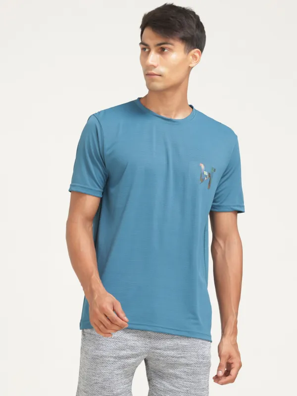 Blue_Polyester_Western_Wear_Short_Sleeve_Solid_Round_Neck_And_Dark_Blue_Cotton_Blend_Western_Wear_Sleeveless_Printed_T_Shirt_For_Men_Pack_Of_2
