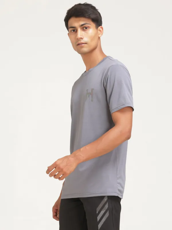 Silver_Polyester_Western_Wear_Short_Sleeve_Solid_Round_Neck_Silver_T_Shirt_For_Men