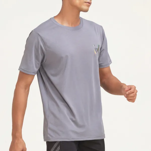 Silver_Polyester_Western_Wear_Short_Sleeve_Solid_Round_Neck_Silver_T_Shirt_For_Men