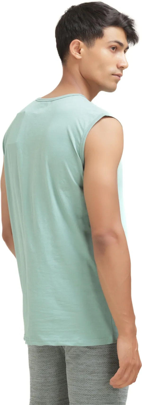 Light_Green_Cotton_Blend_Western_Wear_Sleeveless_Printed_Round_Neck_T_Shirt_For_Men