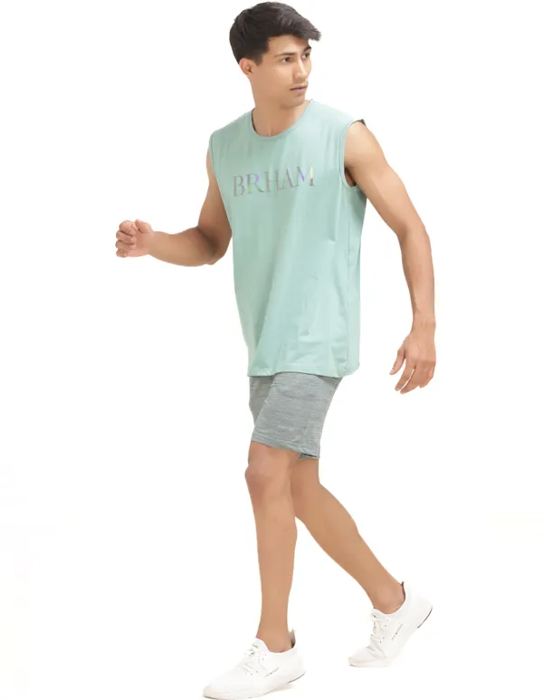 Light_Green_Cotton_Blend_Western_Wear_Sleeveless_Printed_Round_Neck_T_Shirt_For_Men