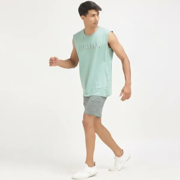 Light_Green_Cotton_Blend_Western_Wear_Sleeveless_Printed_Round_Neck_T_Shirt_For_Men