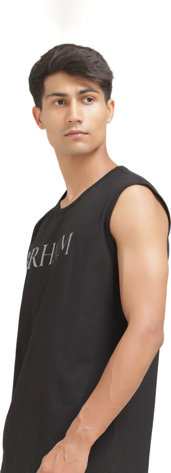 Black_Cotton_Blend_Western_Wear_Sleeveless_Printed_Round_Neck_T_Shirt_For_Men