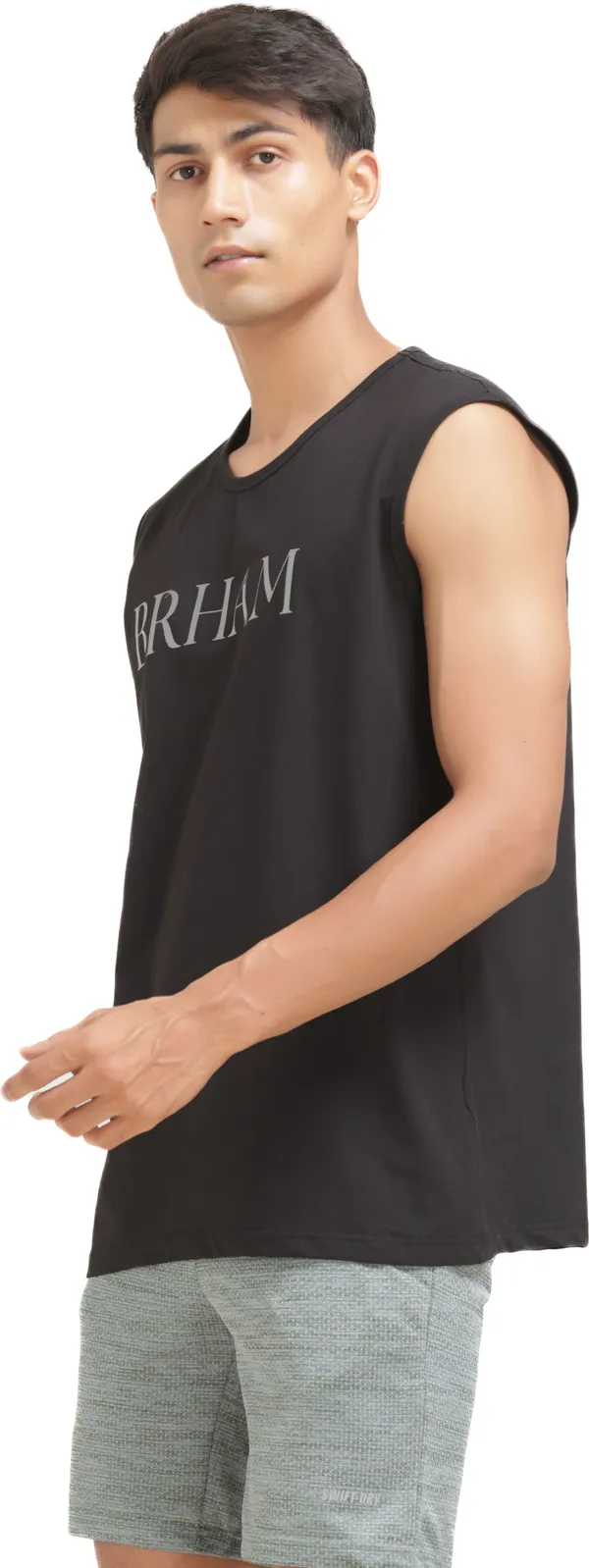 Black_Cotton_Blend_Western_Wear_Sleeveless_Printed_Round_Neck_T_Shirt_For_Men