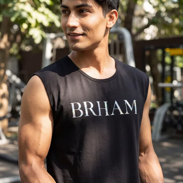 Black_Cotton_Blend_Western_Wear_Sleeveless_Printed_Round_Neck_T_Shirt_For_Men
