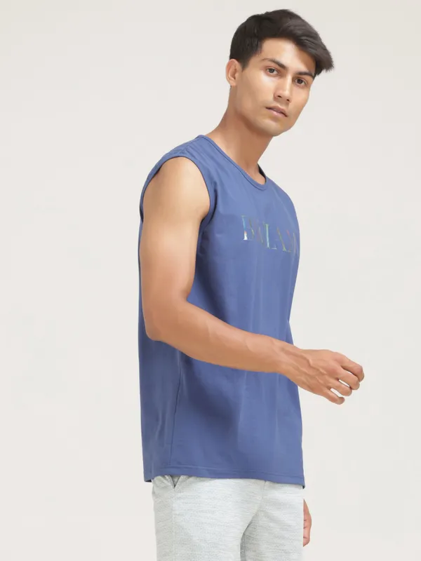 Blue_Polyester_Western_Wear_Short_Sleeve_Solid_Round_Neck_And_Dark_Blue_Cotton_Blend_Western_Wear_Sleeveless_Printed_T_Shirt_For_Men_Pack_Of_2