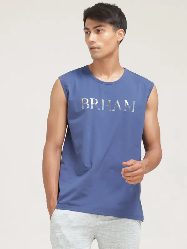 Blue_Polyester_Western_Wear_Short_Sleeve_Solid_Round_Neck_And_Dark_Blue_Cotton_Blend_Western_Wear_Sleeveless_Printed_T_Shirt_For_Men_Pack_Of_2