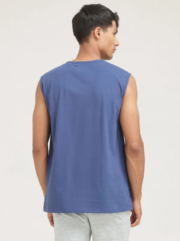 Blue_Polyester_Western_Wear_Short_Sleeve_Solid_Round_Neck_And_Dark_Blue_Cotton_Blend_Western_Wear_Sleeveless_Printed_T_Shirt_For_Men_Pack_Of_2