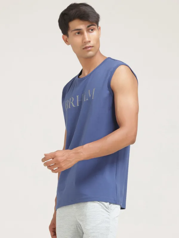 Blue_Polyester_Western_Wear_Short_Sleeve_Solid_Round_Neck_And_Dark_Blue_Cotton_Blend_Western_Wear_Sleeveless_Printed_T_Shirt_For_Men_Pack_Of_2