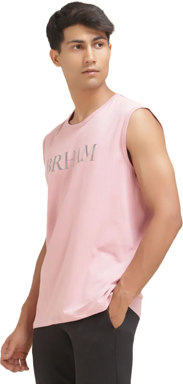 Pink_Cotton_Blend_Western_Wear_Sleeveless_Printed_Round_Neck_T_Shirt_For_Men