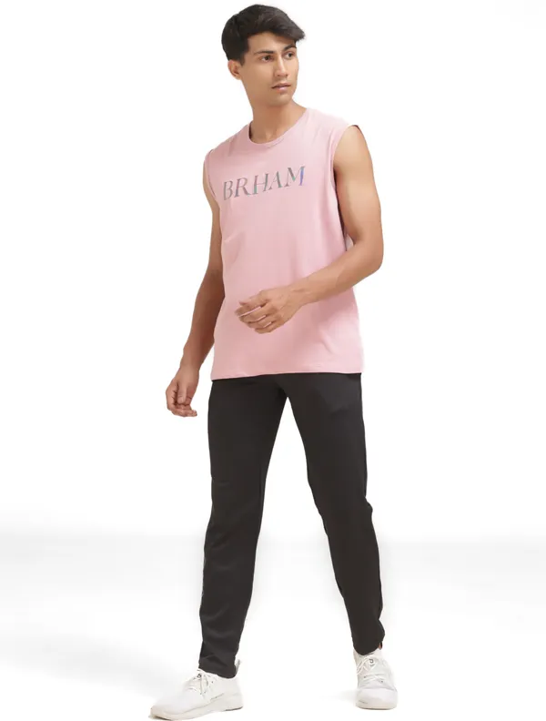 Pink_Cotton_Blend_Western_Wear_Sleeveless_Printed_Round_Neck_T_Shirt_For_Men