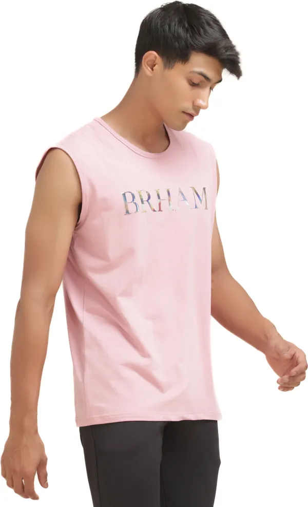 Pink_Cotton_Blend_Western_Wear_Sleeveless_Printed_Round_Neck_T_Shirt_For_Men
