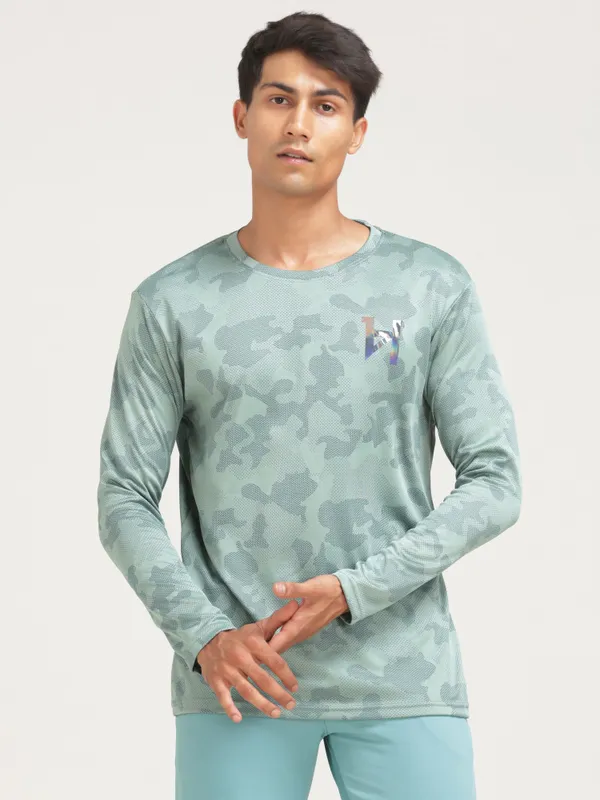 Light_Green_Polyester_Western_Wear_Full_Sleeve_Printed_Round_Neck_T_Shirt_For_Men
