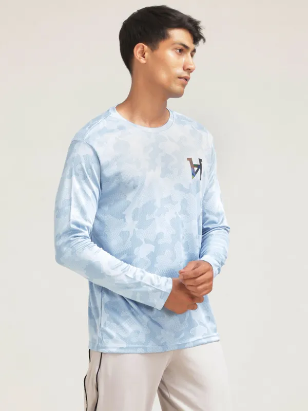 Light_Blue_Polyester_Western_Wear_Full_Sleeve_Printed_Round_Neck_T_Shirt_For_Men