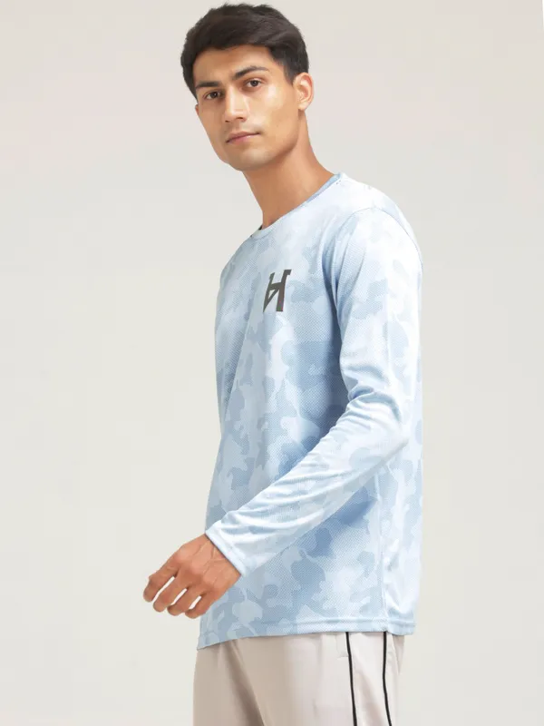 Light_Blue_Polyester_Western_Wear_Full_Sleeve_Printed_Round_Neck_T_Shirt_For_Men