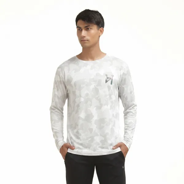 White_Polyester_Western_Wear_Full_Sleeve_Printed_Round_Neck_T_Shirt_For_Men